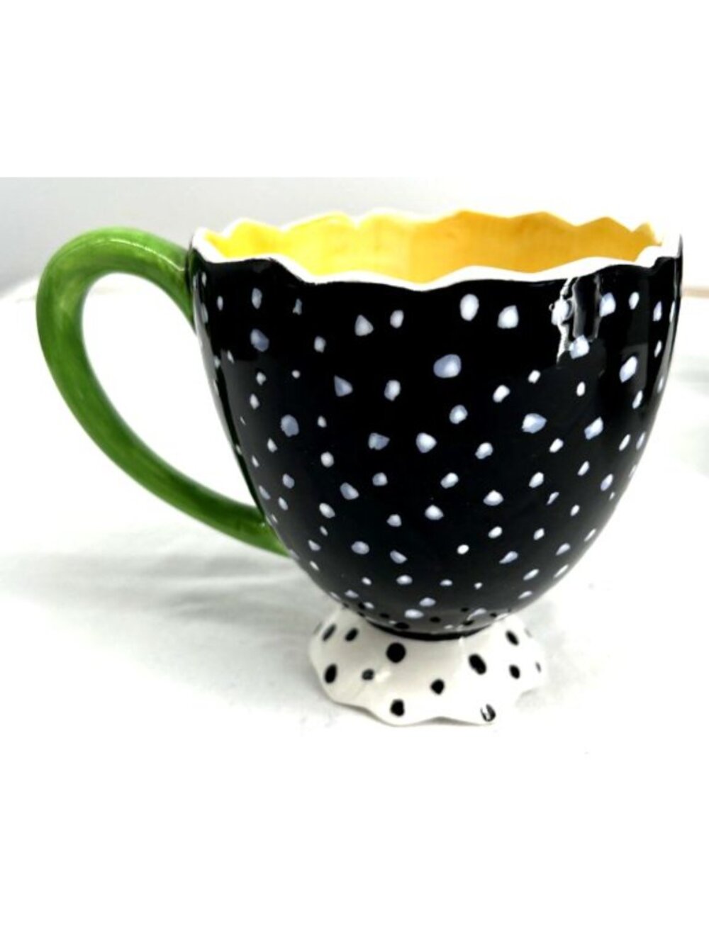 Dept 56 Ceramic Cracked Egg Coffee Mug Cup Set of 4 Black White Dot Easter - Picture 4 of 8